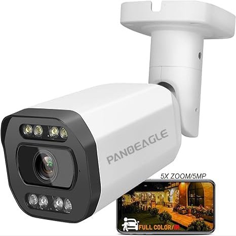 PANOEAGLE 5MP Varifocal PoE IP Camera, Outdoor Bullet Camera with 5X Optical Zoom,Smart Dual Light Night Vision,Human/Vehicle Detection,2 Way Talk,SD Card Slot (256GB),IP67