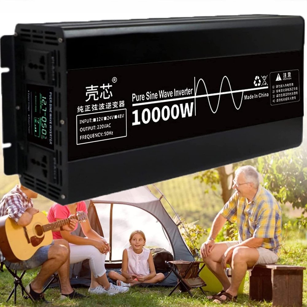 Power Inverter Pure Sine Wave 10000w Dc 24v/48v to Ac 220v Car Transformer Converter with LCD Display and Ac Outlets for Rv Camping Outdoor,10000W-24Vto220V