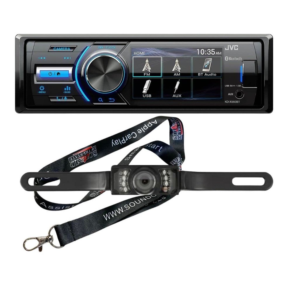 JVC KD-X560BT Single-DIN Digital Media Receiver (Does not Play CDs) Bundled with + (1) License Plate Style Back up Camera