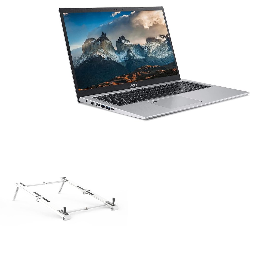 BoxWave Stand and Mount Compatible with Acer Aspire 5 (A515-56) - Pocket Aluminum Stand 3-in-1, Portable Multi Angle Viewing Riser - Metallic Silver