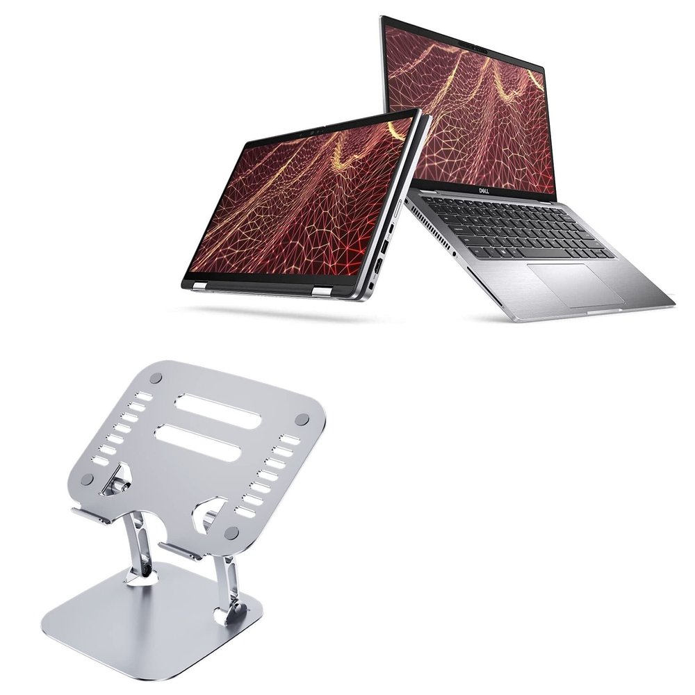 BoxWave Stand and Mount Compatible with Dell Latitude 7420 2-in-1 - Executive VersaView Laptop Stand, Ergonomic Adjustable Viewing Angle Metallic Riser - Metallic Silver