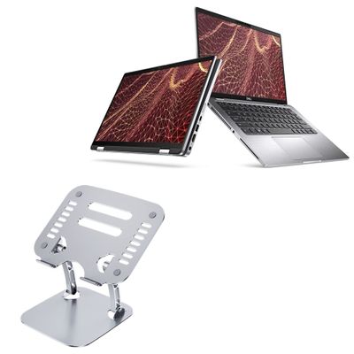 BoxWave Stand and Mount Compatible with Dell Latitude 7430 2-in-1 - Executive VersaView Laptop Stand, Ergonomic Adjustable Viewing Angle Metallic Riser - Metallic Silver