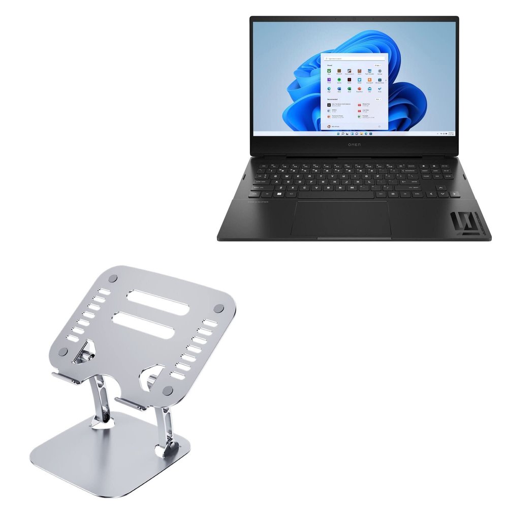 BoxWave Stand and Mount Compatible with HP Omen 16 (16-k0797) - Executive VersaView Laptop Stand, Ergonomic Adjustable Viewing Angle Metallic Riser - Metallic Silver