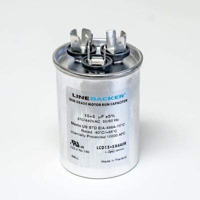 Supco Capacitor Round Dual Run 15 + 5 uf 370/440 Volts for HVAC Motors Compressors LCD15+5X440R Linebacker