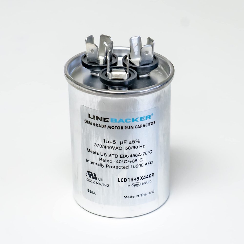 Supco Capacitor Round Dual Run 15 + 5 uf 370/440 Volts for HVAC Motors Compressors LCD15+5X440R Linebacker