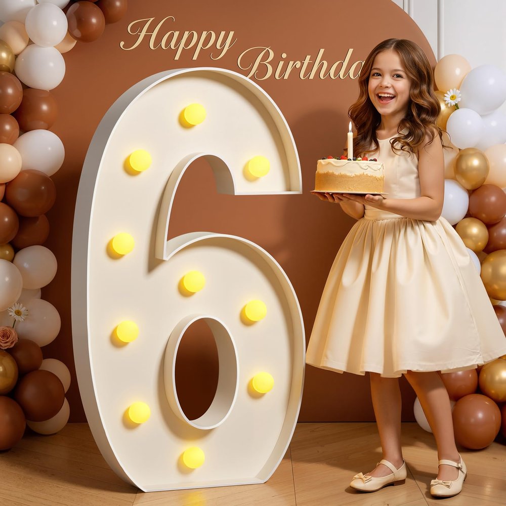 Tongjoy Marquee Numbers 4 Feet Tall 4FT Large Light Up Numbers 6 for 16th 60th Sweet 16 Birthday Party Decorations Light Up Sign Anniversary Party Decor Foam Board