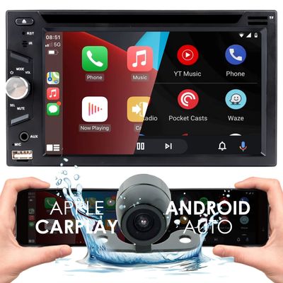 STX Audio D65CP HiFi Audio Processor 6.5 Inch 1080P Touch Screen Navigation Car Stereo Work with DVD, CD, Apple CarPlay, Android Auto, Bluetooth, Mirrorlink, USB with HD Backup Camera PK1 Bundle