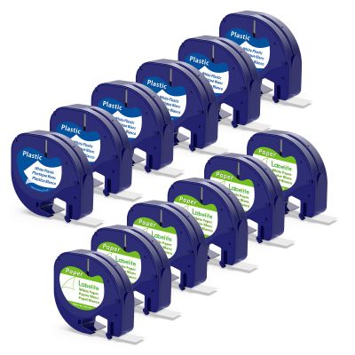 6 Paper + 6 Plastic Compatible DYMO Letratag Refills 12mm x 4m 1/2" x 13, Replace for DYMO 91331 91330 Label Tape for Dymo Letra Tag Label Maker LT100H LT100T Plus 200B QX50, Black on White