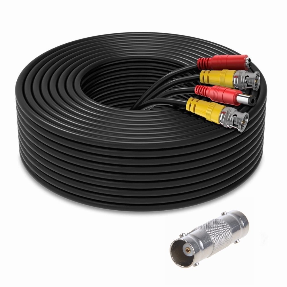FITE ON 65ft Black Video Power BNC Cable Cord Lead Wires Compatible with Kguard CCTV DVR Security Cameras