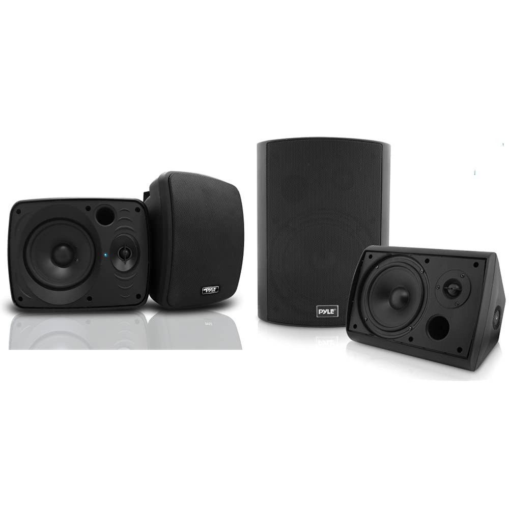 Pyle Outdoor Bluetooth Speaker Pair with Wall Mount - 600W 5.25 Inch & 300W 6.5 Inch Waterproof Indoor/Outdoor Speakers (Black)