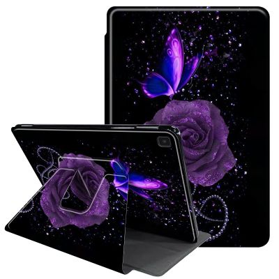 JANENFNA Case for Samsung Galaxy Tab A 8.0 Inch 2019 (SM-T290/T295), 360 Degree Rotating Swivel Stand PU Leather Case with Auto Sleep/Wake, Purple Rose Butterfly