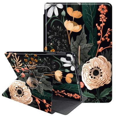 JANENFNA Case for Samsung Galaxy Tab S5e 2019 10.5 inch (SM-T720/T725/T727), 360 Degree Rotating Swivel Stand PU Leather Case with Auto Sleep/Wake, Plant Flowers