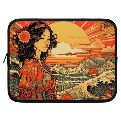 Abstract Sunset iPad Sleeve - Great Wave Tablet Sleeve - Japanese Carrying Case - 10 inches