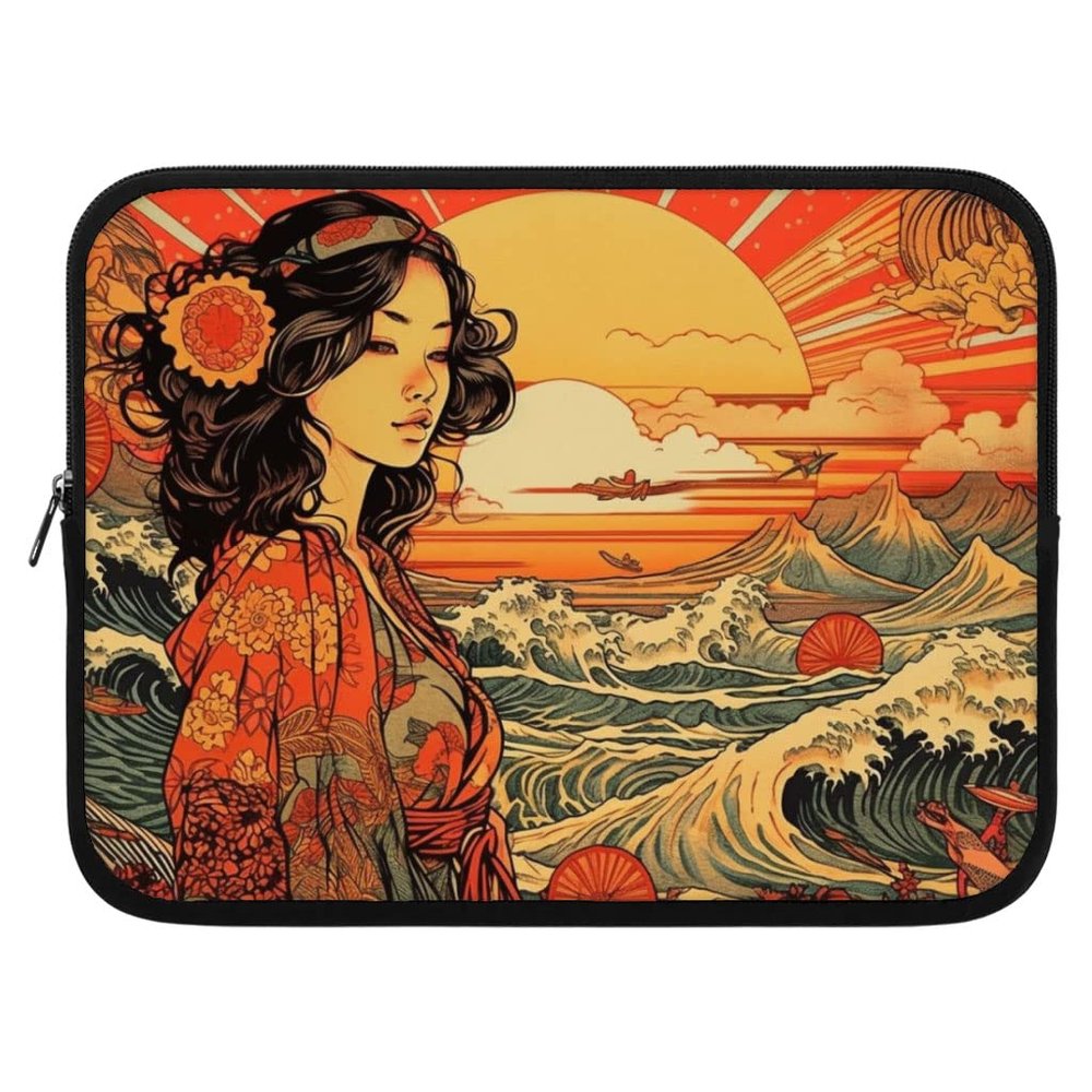 Abstract Sunset iPad Sleeve - Great Wave Tablet Sleeve - Japanese Carrying Case - 10 inches