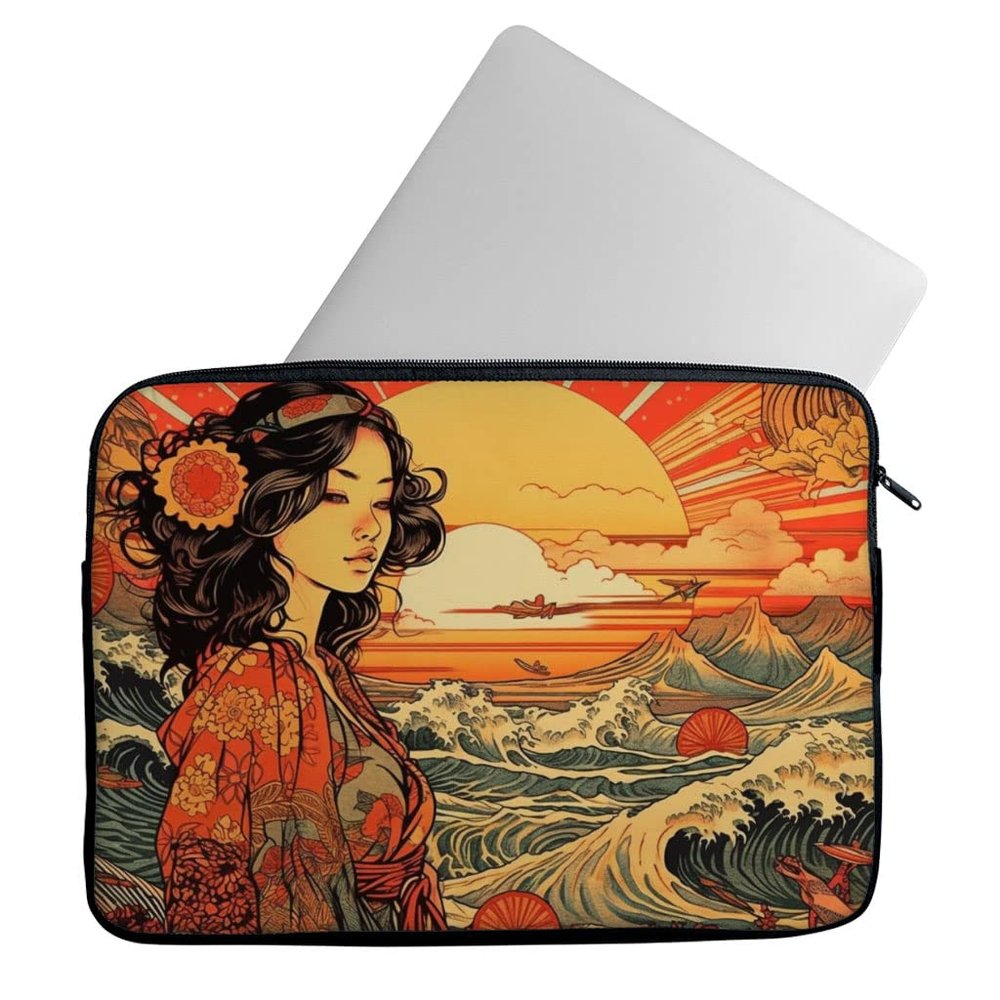 Abstract Sunset Mac Book Pro 14" Sleeve - Great Wave Laptop Sleeve - Japanese Mac Book Sleeve