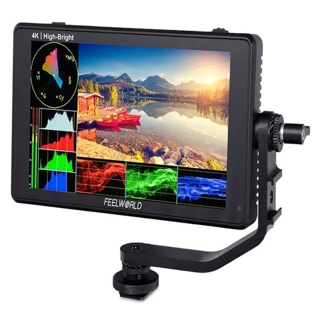 FEELWORLD LUT6E 6 Inch 1600nits 3D LUT Touch Screen DSLR Camera Field Monitor with Waveform VectorScope Histogram 4K HDMI Input Output 1920X1080 IPS Panel Attached Tilt Arm