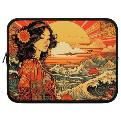 Abstract Sunset HP 16" Sleeve - Great Wave Laptop Sleeve - Japanese Laptop Sleeve with Zipper - 1-Sided