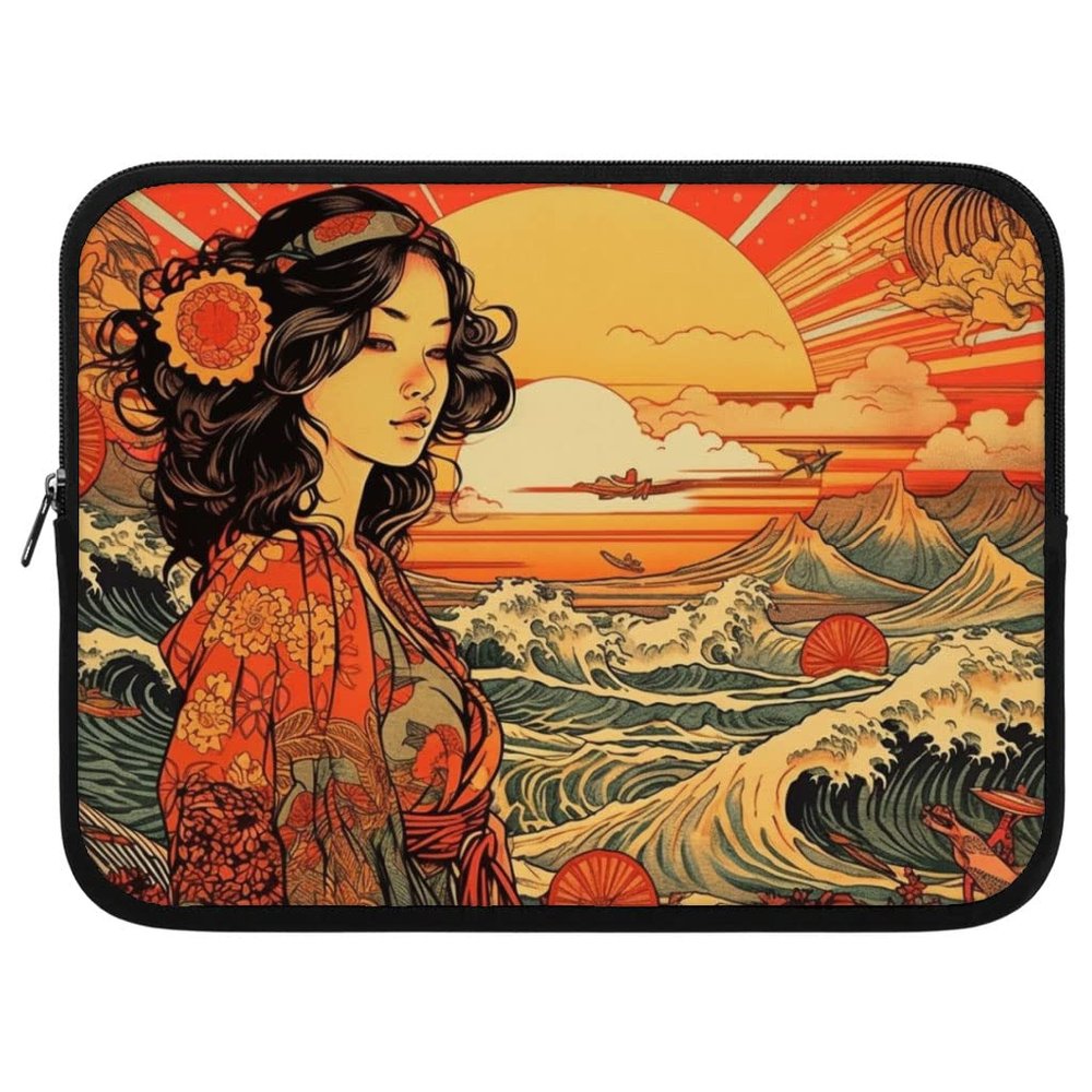 Abstract Sunset HP 16" Sleeve - Great Wave Laptop Sleeve - Japanese Laptop Sleeve with Zipper - 1-Sided