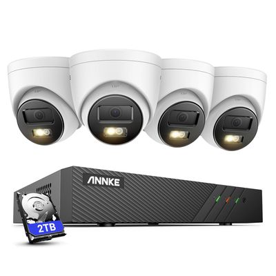 ANNKE AH500 3K AI PoE Security Camera System with Human/Vehicle Detection, 4 PCS IP67 Outdoor Cams with Smart Dual Light, 2.8mm Lens, Color Night Vision, 120 dB WDR, Built in Mic, 2TB Hard Drive