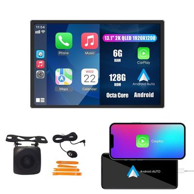 Kunfine Car CarPlay Android Auto Navigation Stereo GPS Radio Reverse Camera Display 13.1" QLED Touchscreen Headunit Tablet Pad Media Player For Toyota RAV4 2007-2012, if Applicable Octa Core 6G+128G B