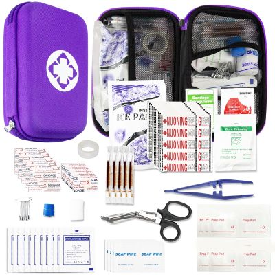 276PCS Compact Small First Aid Kits for Home Businesses Urgent Essential Mini First Aid Kit Travel Size Car Emergency Supplies Kit for Hiking Boating Skating, Purple AMORNING