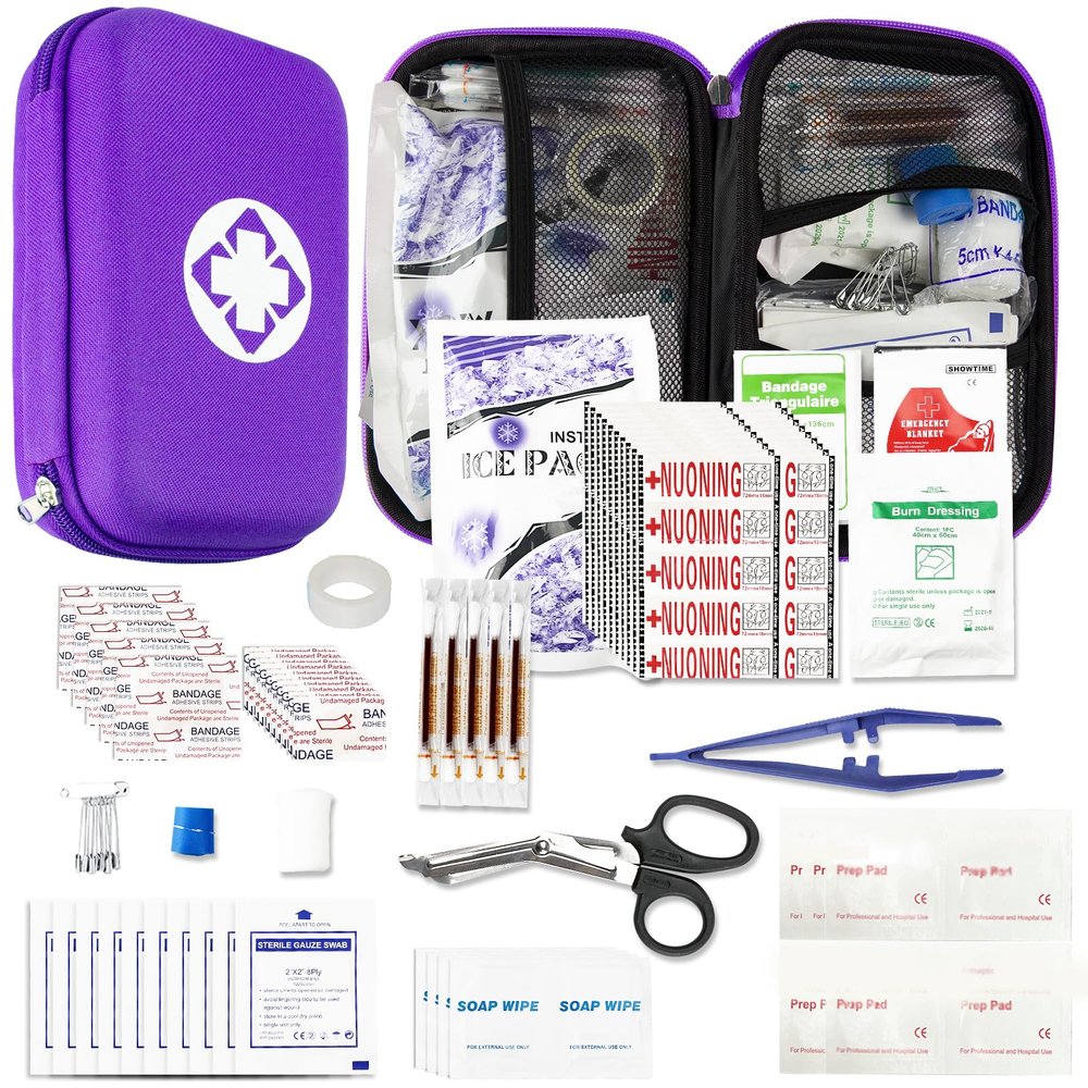 276PCS Compact Small First Aid Kits for Home Businesses Urgent Essential Mini First Aid Kit Travel Size Car Emergency Supplies Kit for Hiking Boating Skating, Purple AMORNING