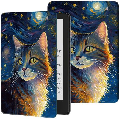 Rossy Case for 6.8" Kindle Paperwhite (11th Generation 2021) and Kindle Paperwhite Signature Edition Slim PU Leather Multi-Angle Adjustable Stand Smart Cover with Auto Wake/Sleep,Watercolor Cat