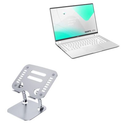 BoxWave Stand and Mount Compatible with AORUS AERO 16 OLED (2023) - Executive VersaView Laptop Stand, Ergonomic Adjustable Viewing Angle Metallic Riser - Metallic Silver