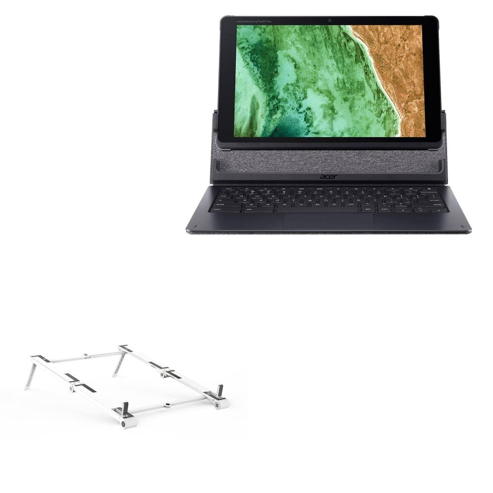 BoxWave Stand and Mount Compatible with Acer Chromebook Tab 510 (D652N) - Pocket Aluminum Stand 3-in-1, Portable Multi Angle Viewing Riser - Metallic Silver