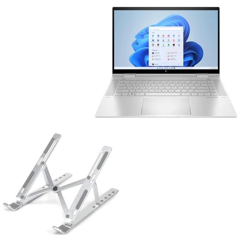 BoxWave Stand and Mount Compatible with HP Envy x360 (15t-ew000) - Compact QuickSwitch Stand, Portable Multi Angle Viewing Foldable Riser - Metallic Silver