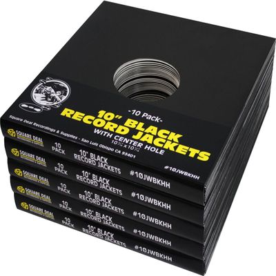 (50) 10" Record Jackets - Black (Glossy Finish) - with Hole #10JWBKHH