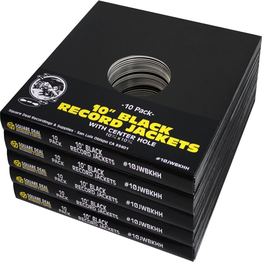 (50) 10" Record Jackets - Black (Glossy Finish) - with Hole #10JWBKHH