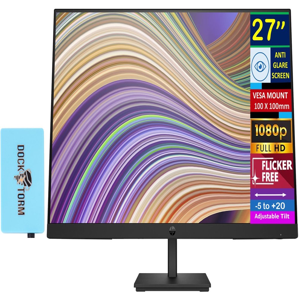 HP P27 G5 27" FHD IPS Monitor with 5ms Response Time, Anti Glare, Flicker Free, Displayport, VESA Mount (100 x 100mm), HDMI & DKZ Hub, Black Color (64X69AA#ABA)