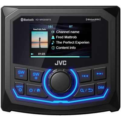 JVC KD-MR305BTS Marine Guage Receiver Weatherproof, 2.7 Inch LCD, Built in Amplifer, Bluetooth, Digital Media MP3 Player, No CD Player, USB Port, AM/FM/Weather Band Tuner, Rear Camera Input