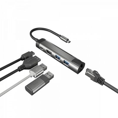 ADAPTADOR 5 in 1 USB-C NATEC Fowler GO 2X USB 3.0 HUB, HDMI 4K, USB-C PD