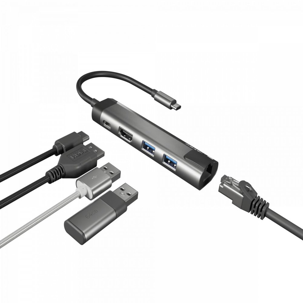 ADAPTADOR 5 in 1 USB-C NATEC Fowler GO 2X USB 3.0 HUB, HDMI 4K, USB-C PD