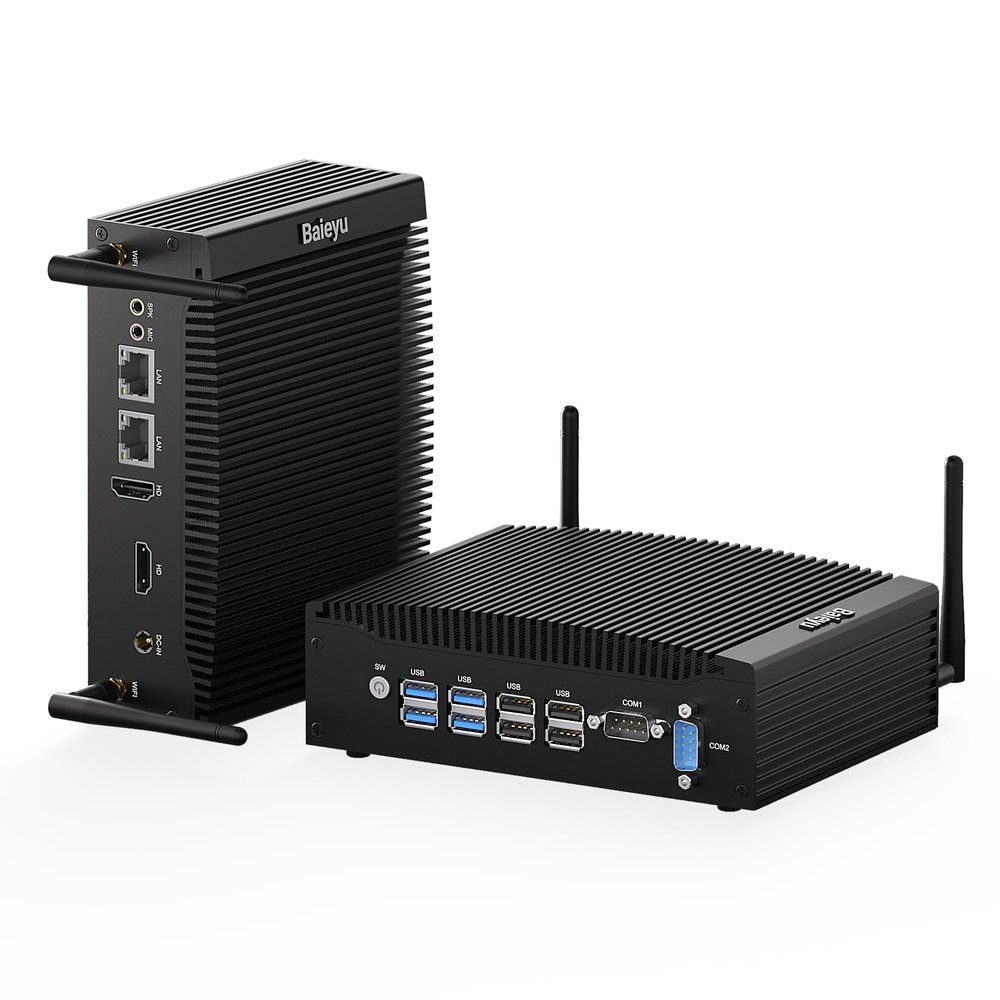 Baieyu Industrial PC with 8GB RAM DDR4 128GB SSD, Core i5-8260U, Fanless Mini PC Windows 11 Pro with 2 HD Ports, 2 RS232 COM, 2 RJ45 LAN Ports, 8 USB Fanless Industrial Computer WiFi & BT4.2