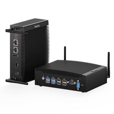 Baieyu Fanless Industrial Computer Windows 11 Pro Desktop PC With Core i5-8260U, 4 USB 3.0, Mini PC, 2 RJ45 LAN, Dual Band WiFi, HD/RS232 COM, BT4.2, 8GB RAM DDR4, 256GB SSD