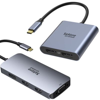 Selore&S-Global USB-C to Dual Displayport Adapter + Docking Station Multiple Monitor Power
