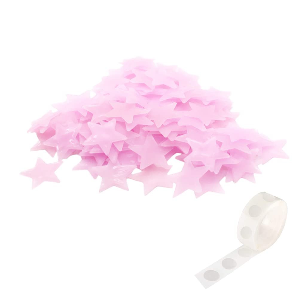 300 PCS Pink Glow in The Dark Luminous Stars Noctilucent Plastic Wall Stickers Decals for Home Ceiling Wall Baby Kids Bedroom Room Decorations with 300 PCS Adhesive Dots