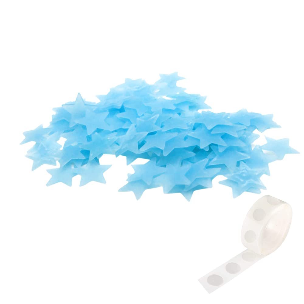 300 PCS Blue Glow in The Dark Luminous Stars Noctilucent Plastic Wall Stickers Decals for Home Ceiling Wall Baby Kids Bedroom Room Decorations with 300 PCS Adhesive Dots