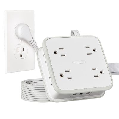 10FT Extension Cord, Flat Extension Cord with 8 Widely Outlets 3 USB Ports, Flat Plug Power Strip, 3-Sided Outlet Extender, Wall Mounted Extension Cord with Multiple Outlets for Home Office Dorm Room