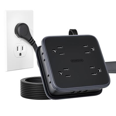 10FT Extension Cord, Flat Extension Cord with 8 Widely Outlets 3 USB Ports, Flat Plug Power Strip, 3-Sided Outlet Extender, Wall Mounted Extension Cord with Multiple Outlets for Home Office Dorm Room