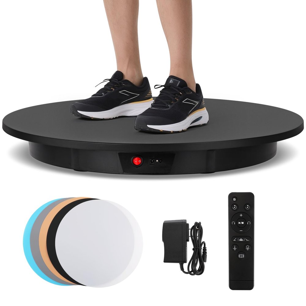 Flyrivergo Large Photography Turntable 24inch/330lb Motorized Rotating Display Stand 360 Degree with Remote Control Electric Turntable for Products, Model Photo or Video(Black)