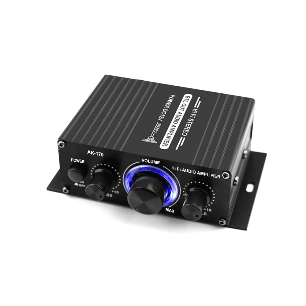 ERYUE Power Amplifier, AK170 12V Mini Audio Power Amplifier Digital Audio Receiver AMP Dual Channel 20W+20W Bass Treble Control for Car Home Use