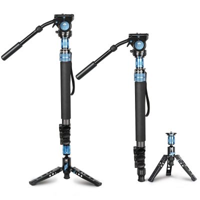 SIRUI P-424FS 66.7" Carbon Fiber Camera Monopod with VH-10 Fluid Video Head, Professional Heavy Duty Monopod with Tripod Base, Flip Locks for DSLR Camera, Max Loading 6kg/13.2lbs