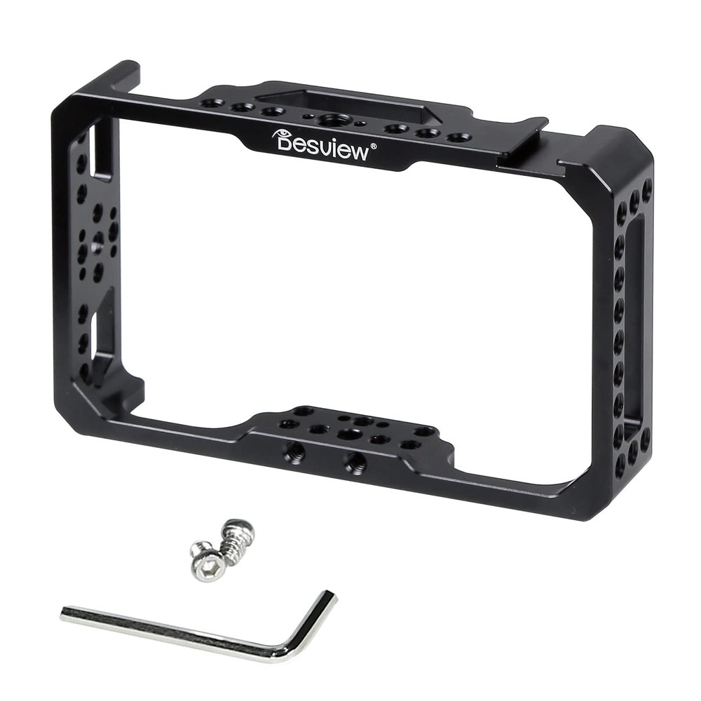 Desview Camera Monitor Cage 5.5 inch, Aluminum Alloy Field Monitor Cage with 1/4 & 3/8 Thread and Cold Shoe Compatible with R6 Camera Monitor