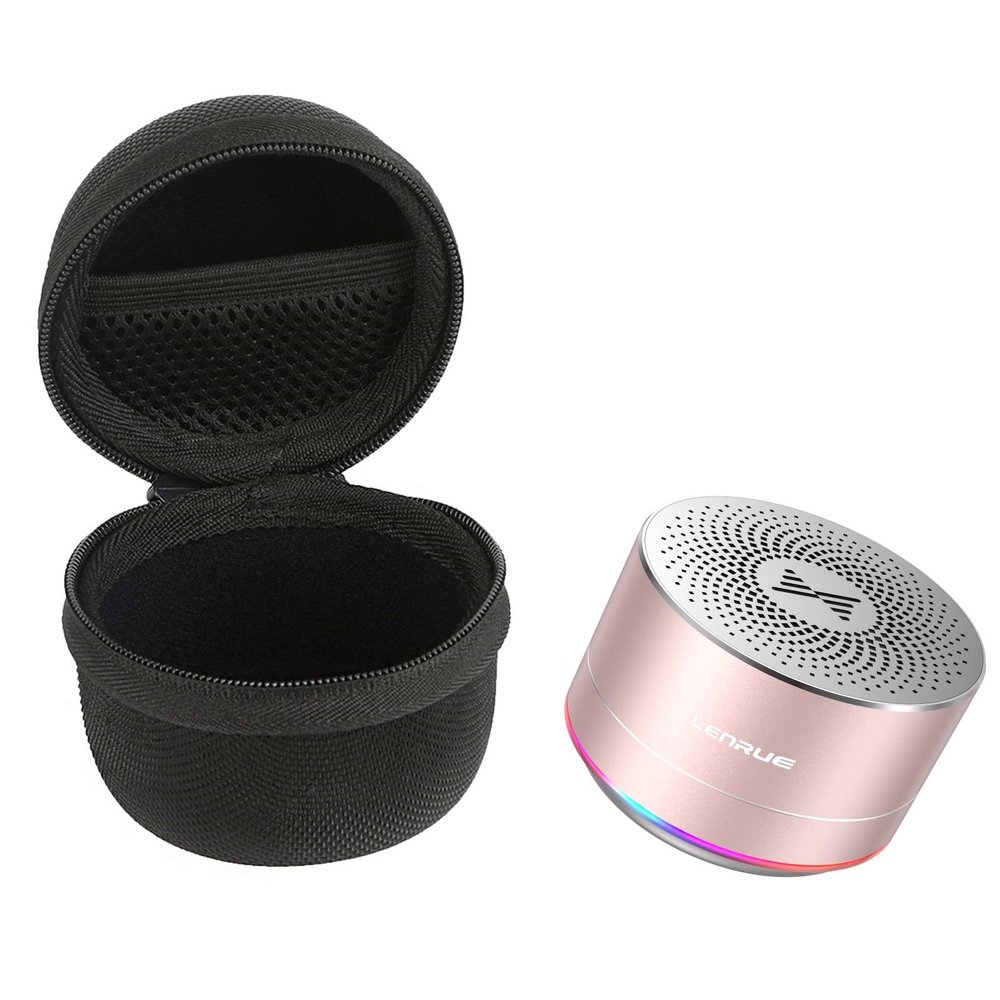 LENRUE Portable Wireless Bluetooth Speaker with Built-in-Mic,Handsfree Call,AUX Line,HD Sound and Bass for iPhone Ipad Android Smartphone and More (Pink+case)