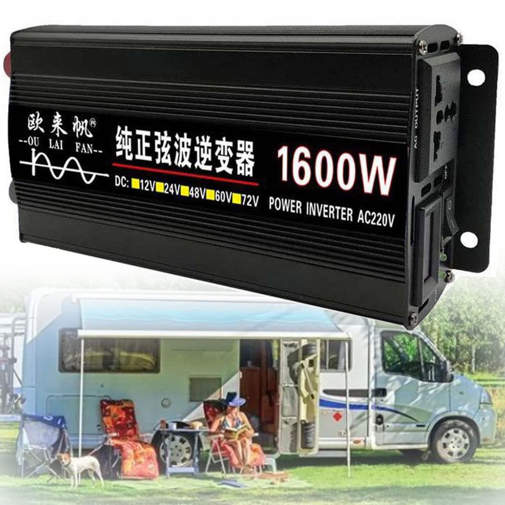 New Pure Sine Wave Power Inverters DC 12V/24V to 110V/220V Intelligent Car Inverter 1600W 3000W 4000W 5000W 6000W 8000W with LCD Display &AC Outlets for RV, Camping, Emergencies,1600W-24Vto110V