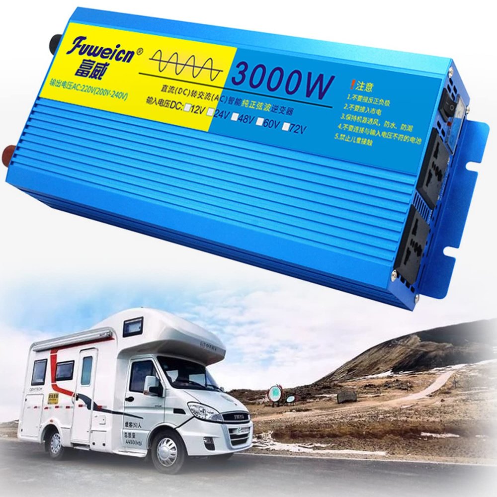 GEHPYYDS Pure Sine Wave Power Inverter 12V/24V to 110V/220V 3000W 4000W 5000W 6000W 8000W DC AC Converter with 2 x AC Outlets & Remote Controller & LCD Display for RV,Truck,Camping,3000W-12Vto220V